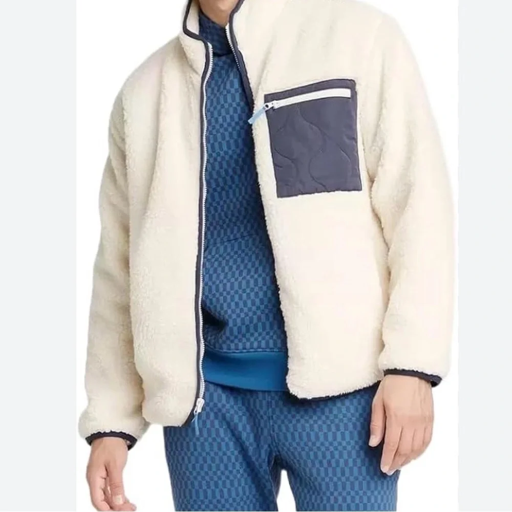 Goodfellow & Co Cream Sherpa Jacket with Navy Blue Pocket unisex XXL